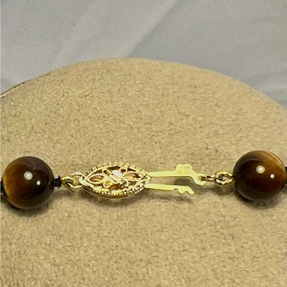 Elegant vintage Tiger’s Eye Necklace, graduated beads, signed by pjs, 14k, 18”. - Picture 10 of 10